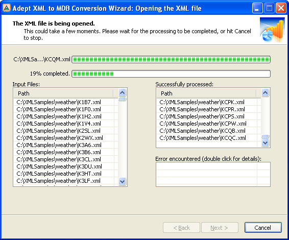 Adept XML to MDB Conversion Wizard screenshot