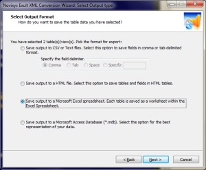 Select Excel Output to convert XML data to Excel using
       Exult XML Conversion Wizard