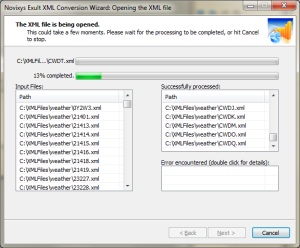 Importing a large number of XML files into the Exult XML
       Conversion Wizard for merging to CSV.