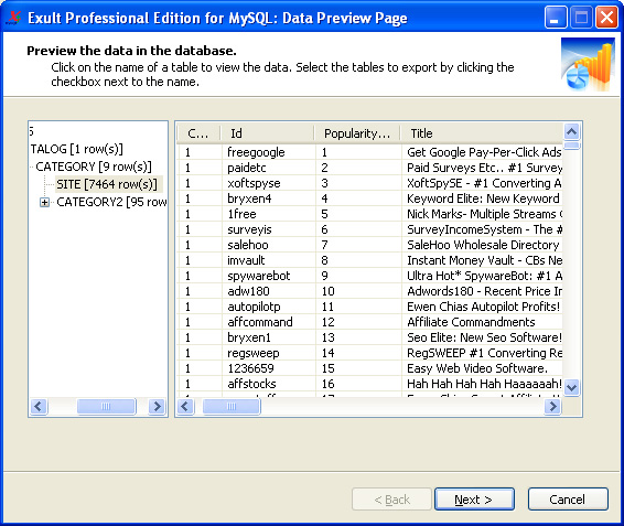 Click to view Exult Professional Edition for MySQL 1.3 screenshot
