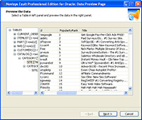 Previewing the
extracted data in Exult Oracle.