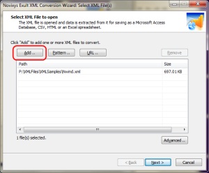 Select XML file to convert to Excel when using Exult XML
       Conversion Wizard