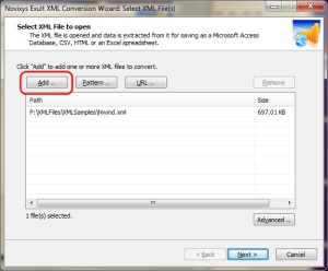 Select XML file to convert to Excel when using Exult XML
       Conversion Wizard