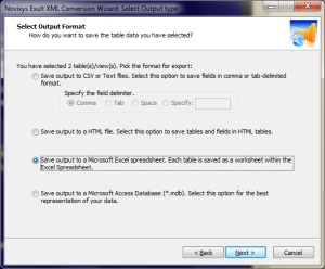 Select Excel Output to convert XML data to Excel using
       Exult XML Conversion Wizard
