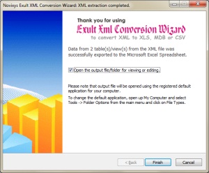 Converting XML to Excel completed successfully using the
       Exult XML Conversion Wizard