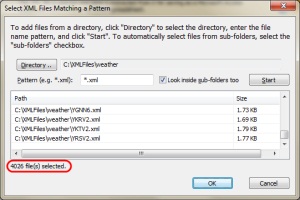 Select a large number of XML files for merging using
       pattern matching in the Exult XML Conversion Wizard