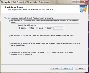 Export the imported XML data to CSV using the Exult XML
       Conversion Wizard