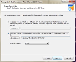 Save the imported and merged XML data to CSV using the
       Exult XML Conversion Wizard