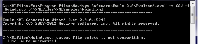 Converting XML file to CSV using the command line part
	   of Exult XML Conversion Wizard.