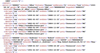 XML Data on US Congress used as sample to demonstrate
       conversion of XML to Access.