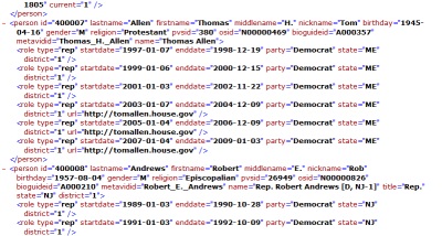 XML Data on US Congress used as sample to demonstrate
       conversion of XML to Access.