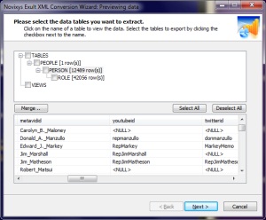 Previewing the imported XML data when converting to Access
       using the Exult XML Conversion Wizard