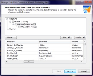 Previewing the imported XML data when converting to Access
       using the Exult XML Conversion Wizard