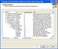Previewing the extracted data in Exult Oracle.