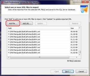 Selecting multiple XML files for importing into SQL Server
       using Exult SQL Server.