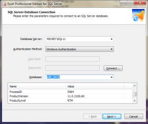 Connecting to SQL Server using Exult SQL Server