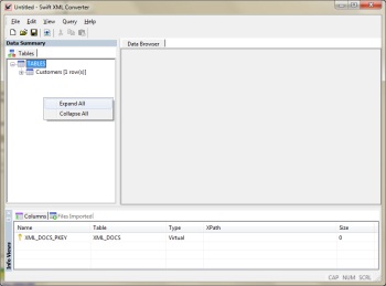 XML elements and attributes
			       imported as tables and columns are
			       shown in the left panel in Swift XML
			       Converter