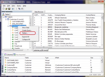 Flattening XML is as simple as
			       invoking a menu item in Swift XML
			       Converter
