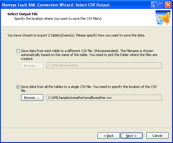 Output XML to a single CSV file