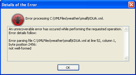 Detailed error while processing XML