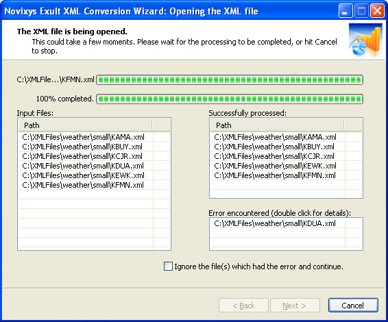 XML Processing Screen with errors