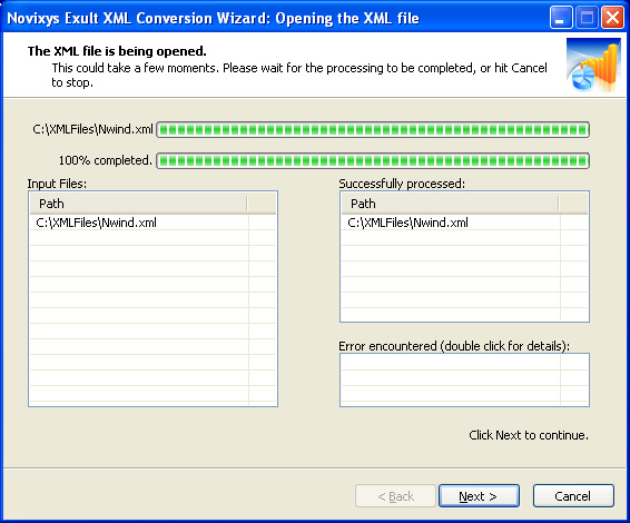 XML Processing Screen