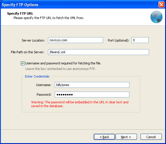 Add a FTP (File Transfer Protocol) URL to import
XML into SQL Server