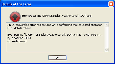 Detailed error while processing XML