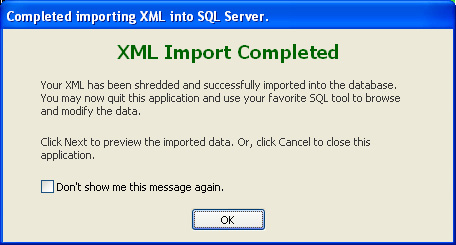 XML Import into SQL Server completed