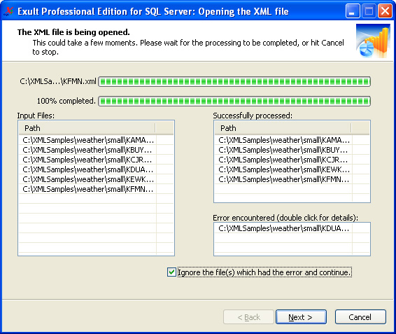 XML Processing Screen with errors